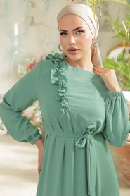 Neva Style - Kemerli Mint Tesettür Elbise 659MINT - Thumbnail
