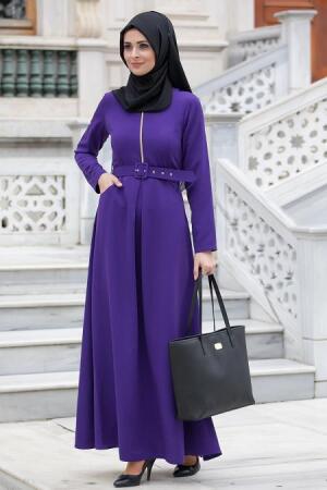 Neva Style - Kemerli Mor Elbise - 1