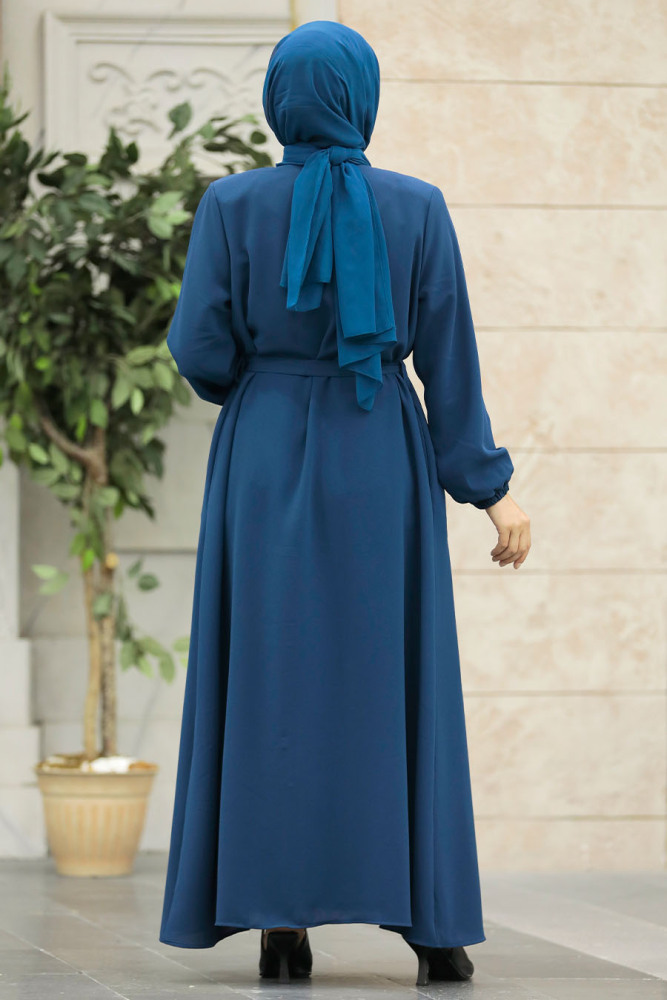 Neva Style - Kemerli Petrol Mavisi Tesettür Ferace 62534PM - 4