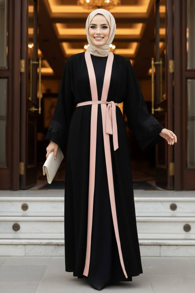 Kemerli Pudra Tesettür Abaya 55440PD - 1
