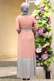 Neva Style - Kemerli Pudra Tesettür Elbise 11073PD - Thumbnail
