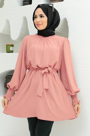  Kemerli Pudra Tesettür Tunik 3795PD - 1