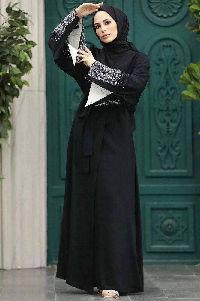  Kemerli Siyah Tesettür Abaya 601800S - 3