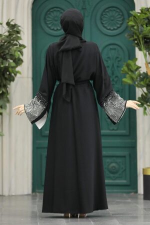 Kemerli Siyah Tesettür Abaya 601800S - 4