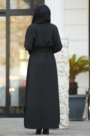 Neva Style - Kemerli Siyah Tesettür Abaya 91150S - Thumbnail