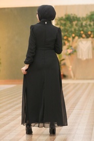 Neva Style - Kemerli Siyah Tesettür Elbise 27922S - Thumbnail