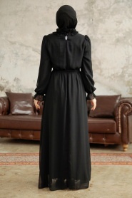 Neva Style - Kemerli Siyah Tesettür Elbise 2971S - Thumbnail