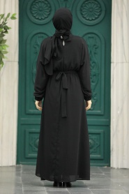 Neva Style - Kemerli Siyah Tesettür Elbise 89621S - Thumbnail