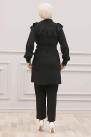 Neva Style - Kemerli Siyah Tesettür İkili Takım 14701S - Thumbnail