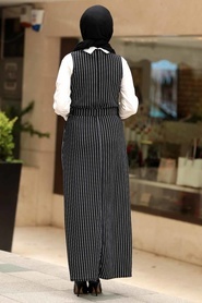 Neva Style - Kemerli Siyah Tesettür Jile Elbise 10990S - Thumbnail