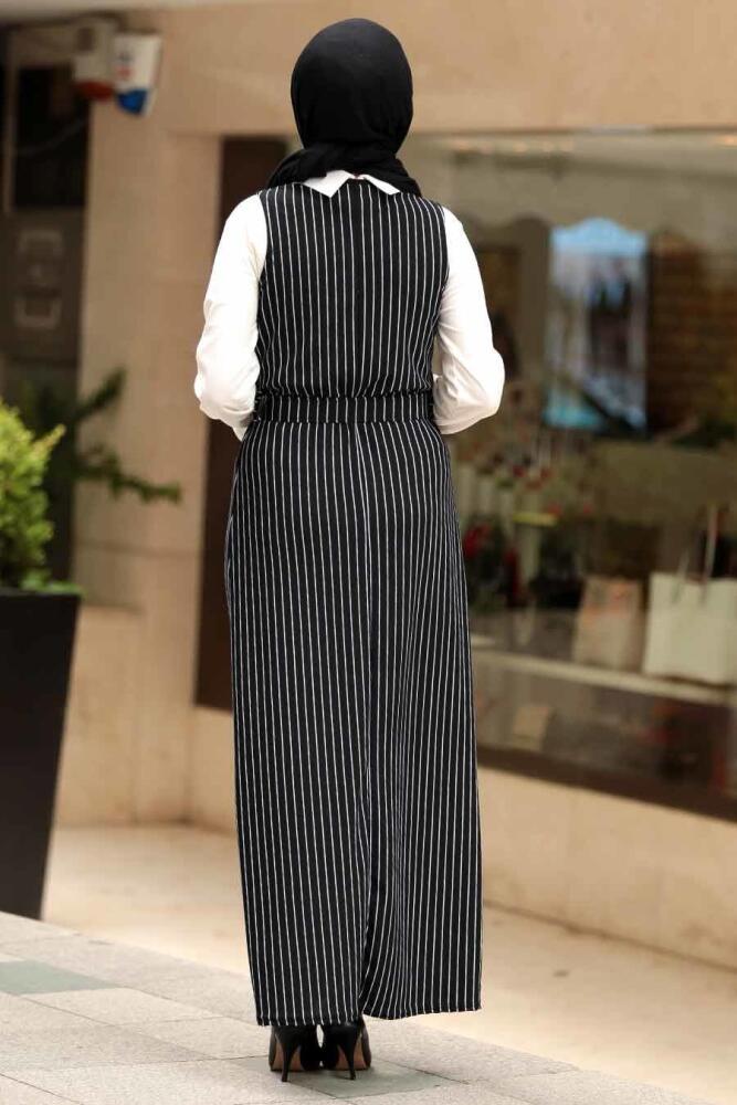 Neva Style - Kemerli Siyah Tesettür Jile Elbise 10990S - 2