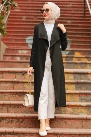 Neva Style - Kemerli Siyah Tesettür Kap 41102S - 1