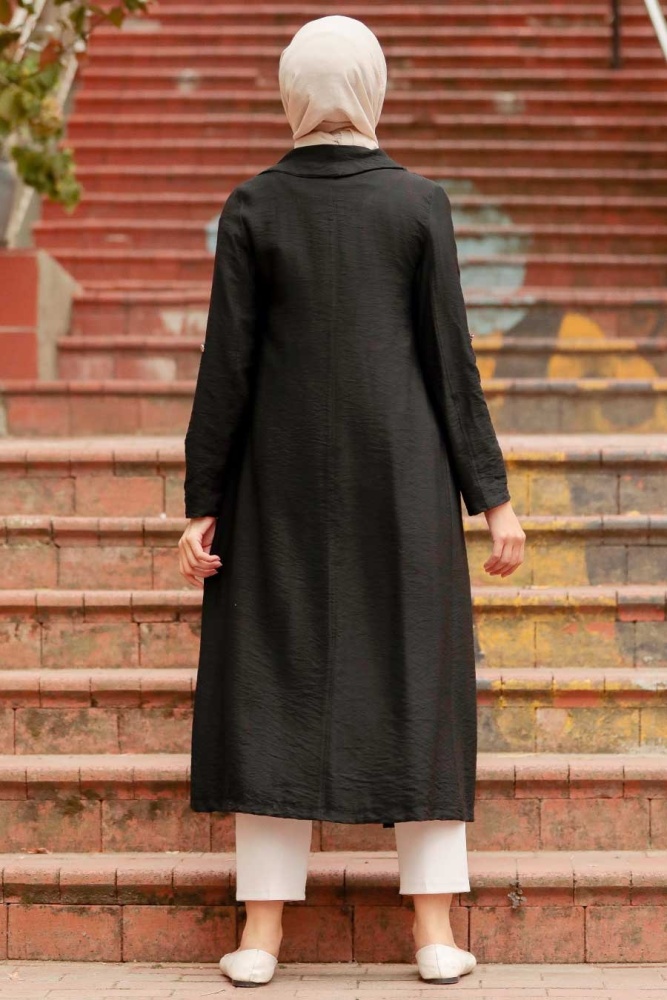 Neva Style - Kemerli Siyah Tesettür Kap 41102S - 3