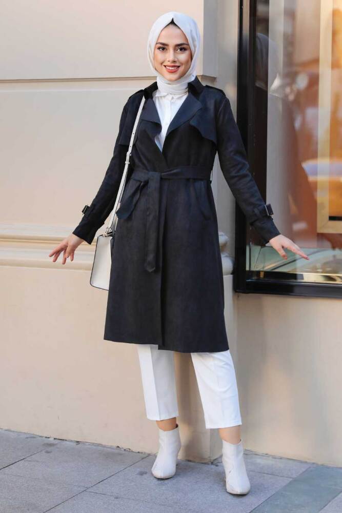 Neva Style - Kemerli Siyah Tesettür Kap 72070S - 1