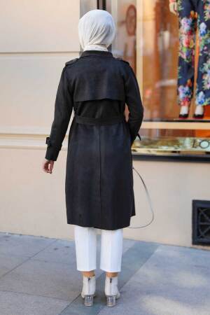 Neva Style - Kemerli Siyah Tesettür Kap 72070S - 2