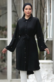 Neva Style - Kemerli Siyah Tesettür Tunik 21095S - Thumbnail