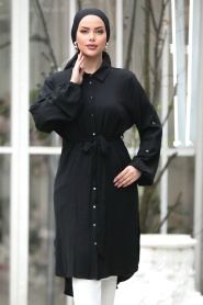 Neva Style - Kemerli Siyah Tesettür Tunik 21095S - Thumbnail