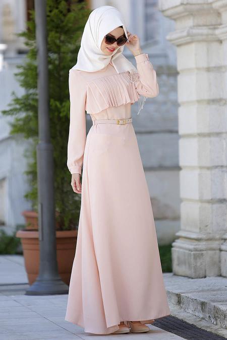 Neva Style - Kemerli Somon Elbise - 2