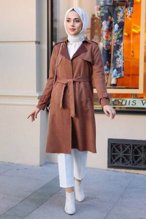 Neva Style - Kemerli Taba Tesettür Kap 72070TB - 2