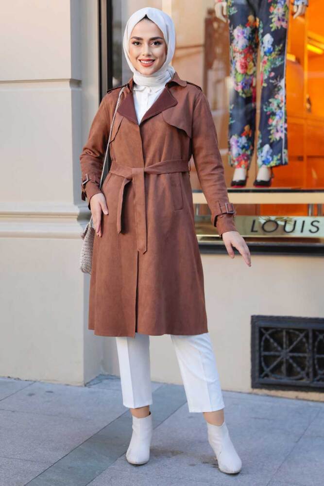 Neva Style - Kemerli Taba Tesettür Kap 72070TB - NEVA STYLE