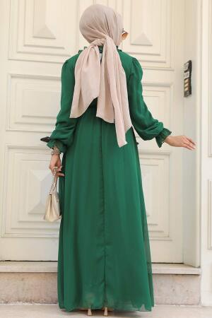 Neva Style - Kemerli Yeşil Tesettür Elbise 2971Y - 3