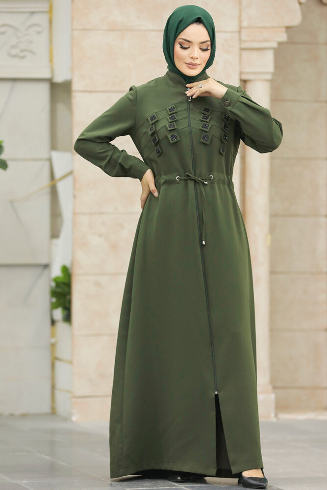 Khaki High Quality Turkish Abaya 10037HK - 2