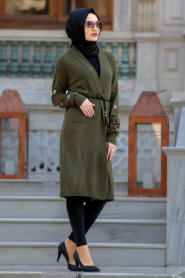 Neva Style - Khaki Hijab Cardigan 15115HK - Thumbnail