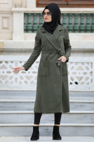 Neva Style - Khaki Hijab Coat 18620HK - Thumbnail