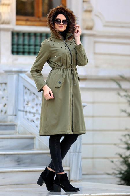Neva Style - Khaki Hijab Coat 21300HK - 2