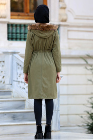 Neva Style - Khaki Hijab Coat 21300HK - Thumbnail