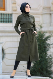 Neva Style - Khaki Hijab Coat 2161HK - Thumbnail