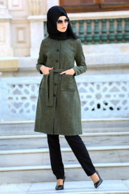 Neva Style - Khaki Hijab Coat 2187HK - Thumbnail