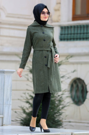 Neva Style - Khaki Hijab Coat 2190HK - Thumbnail