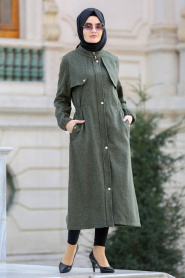 Neva Style - Khaki Hijab Coat 21981HK - Thumbnail