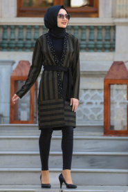 Neva Style - Khaki Hijab Coat 30090HK - Thumbnail