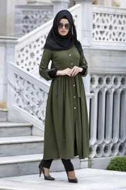 Neva Style - Khaki Hijab Coat 509HK - Thumbnail