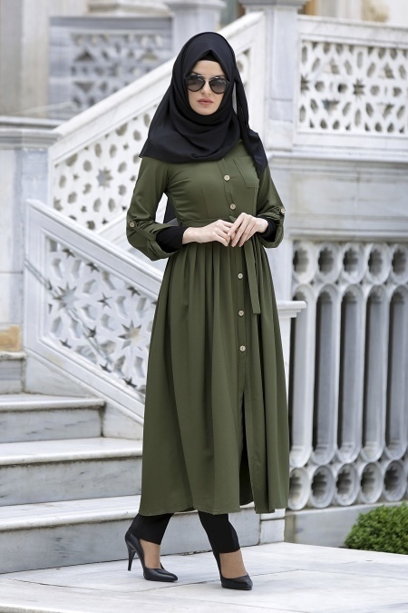 Neva Style - Khaki Hijab Coat 509HK