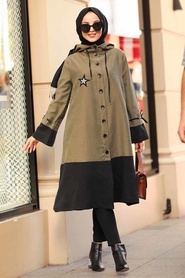 Neva Style - Khaki Hijab Coat 8836HK - Thumbnail