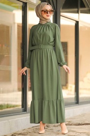 Neva Style - Khaki Hijab Daily Dress 1137HK - Thumbnail