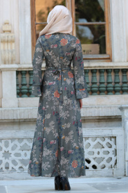 Neva Style - Khaki Hijab Dress 100160HK - Thumbnail
