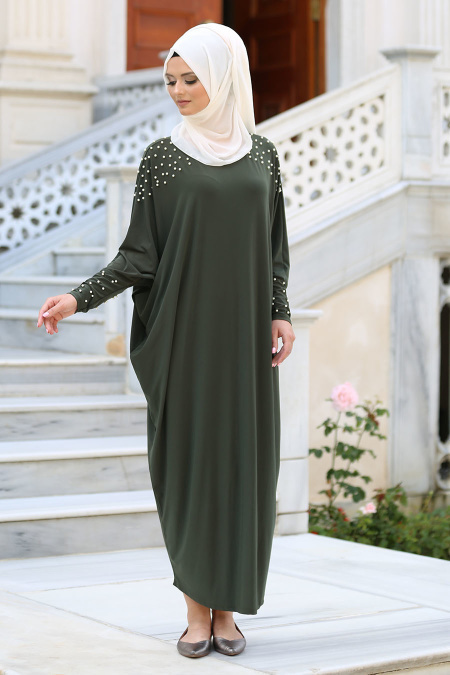 Neva Style - Khaki Hijab Dress 1009HK
