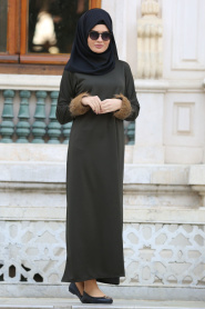 Neva Style - Khaki Hijab Dress 22210HK - Thumbnail