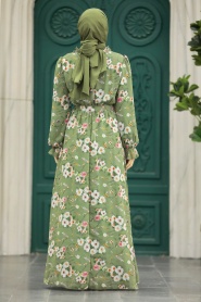 Neva Style - Khaki Hijab Dress 29711HK - Thumbnail