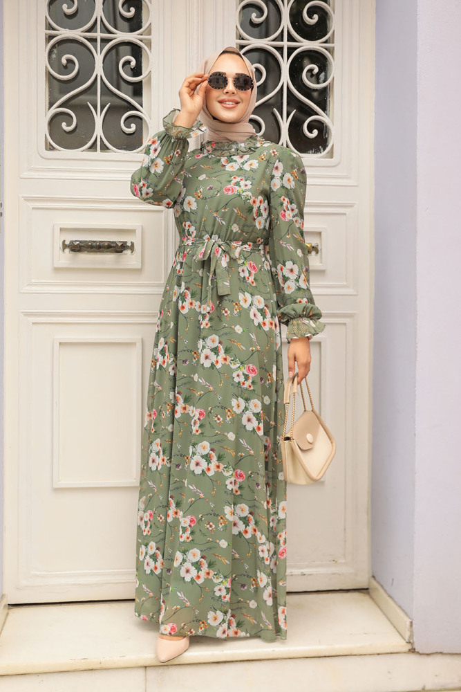 Khaki Hijab Dress 29711HK - 2