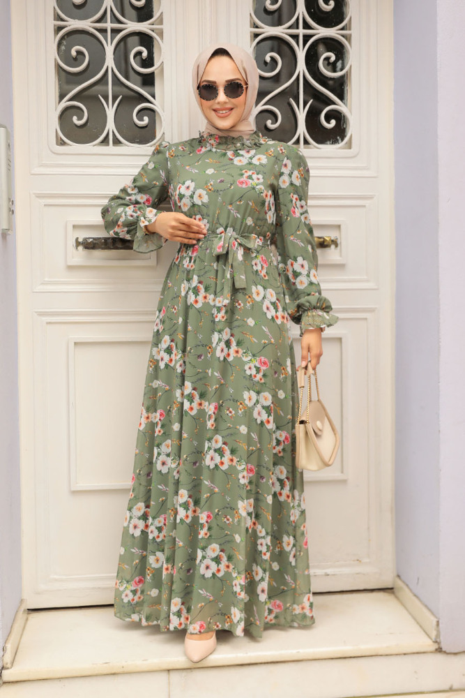 Khaki Hijab Dress 29711HK - 1