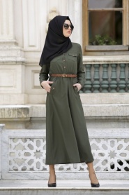 Neva Style - Khaki Hijab Dress 3002HK - Thumbnail