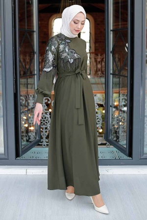 Neva Style -Khaki Hijab Dress 351600HK - 1