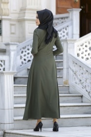 Neva Style - Khaki Hijab Dress 3988HK - Thumbnail