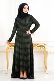 Neva Style - Khaki Hijab Dress 40750HK - Thumbnail