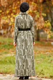 Boğazlı Yaka Haki Tesettür Elbise 4248HK - Thumbnail